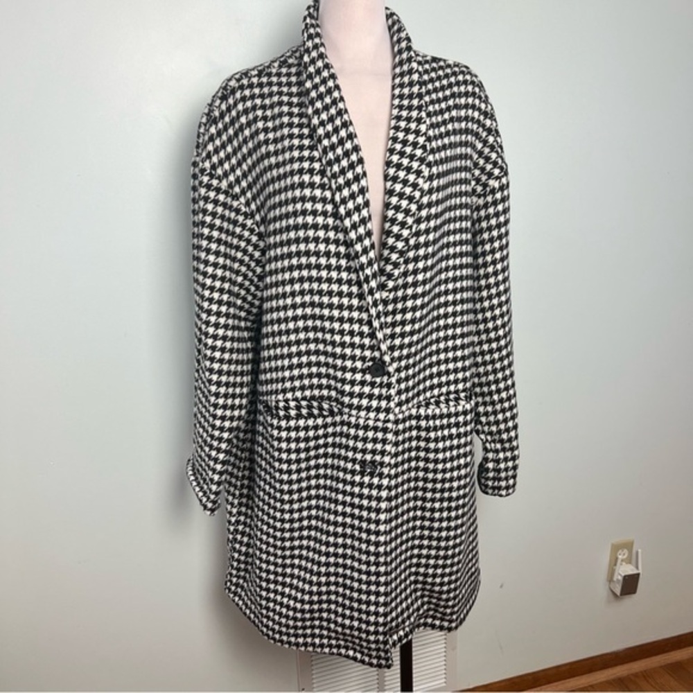 Old Navy Black & White Houndstooth Jacket Coat Women’s XL Tall Mid-Length